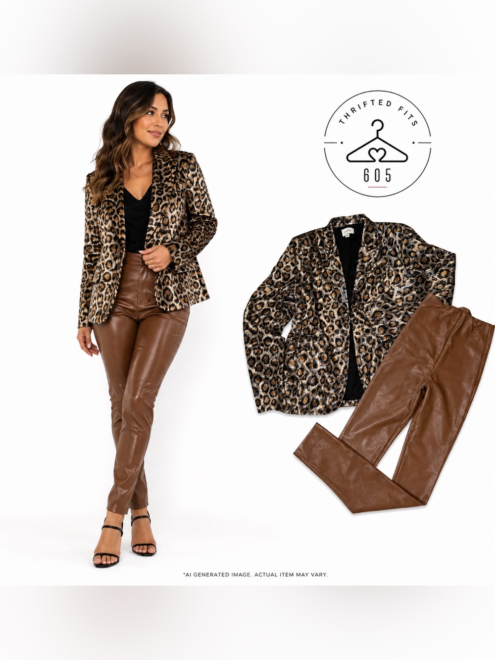 Aura Women's Leopard Print Sequins Blazer & Commando brown leggings